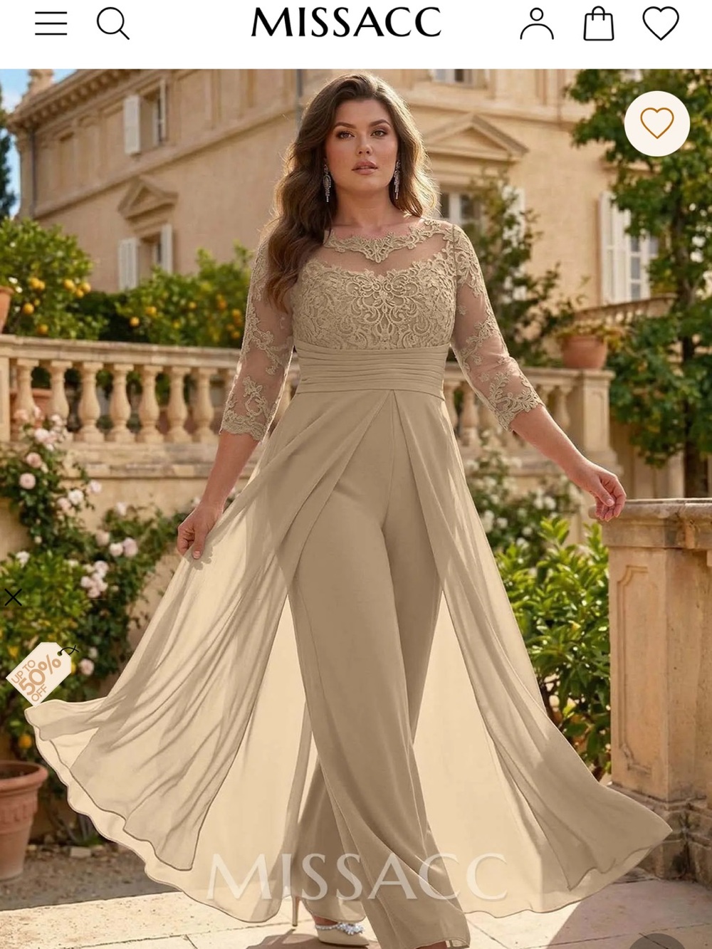 Beige Lace Overlay Jumpsuit Missac mother of the bride